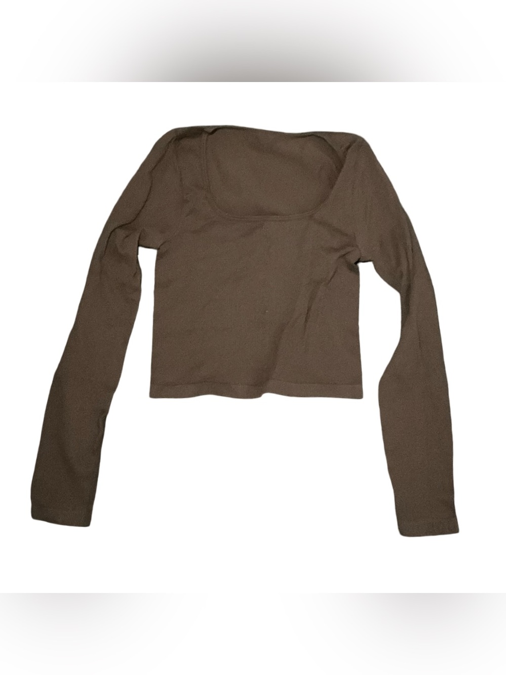 OQQ Brown Ribbed Square Neck Long Sleeve Crop Top Size Smal